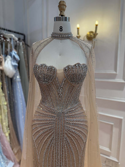 Luxury Nude High Neck Crystal Beaded Mermaid Dress LA73474A SERENE HILL