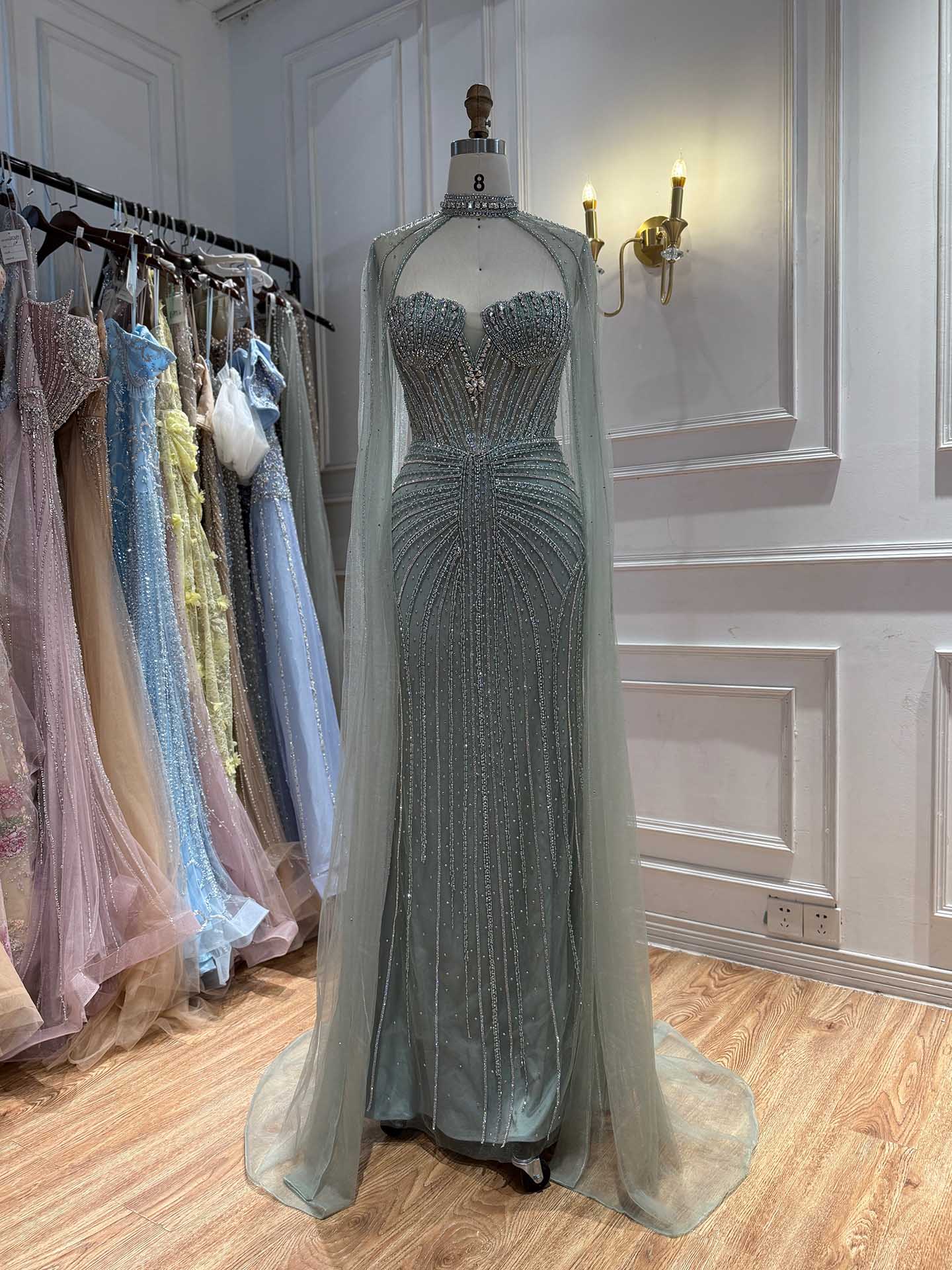 Luxury Nude High Neck Crystal Beaded Mermaid Dress LA73474A SERENE HILL