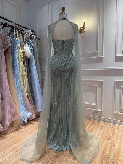 Luxury Nude High Neck Crystal Beaded Mermaid Dress LA73474A SERENE HILL