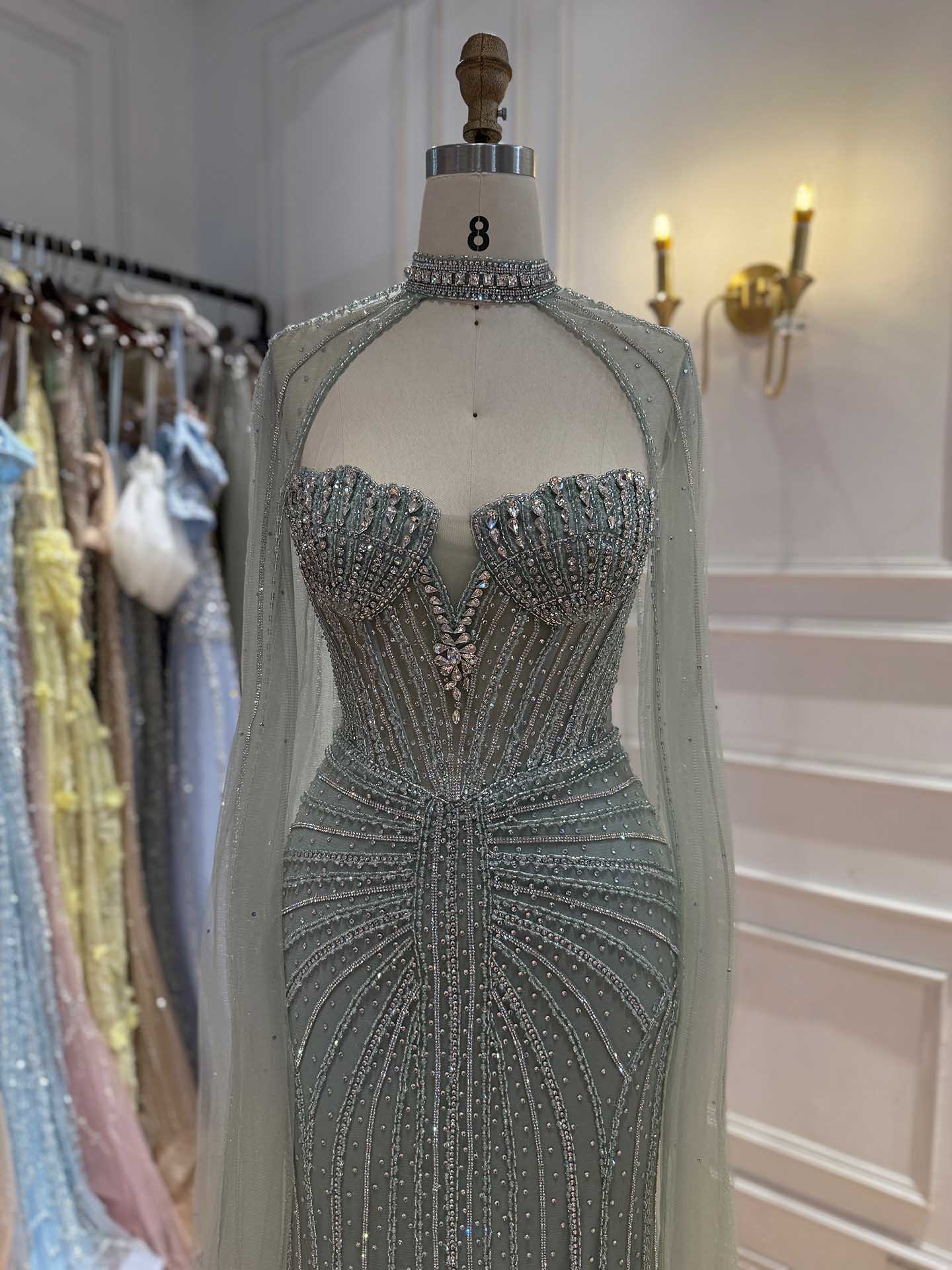 Luxury Nude High Neck Crystal Beaded Mermaid Dress LA73474A SERENE HILL