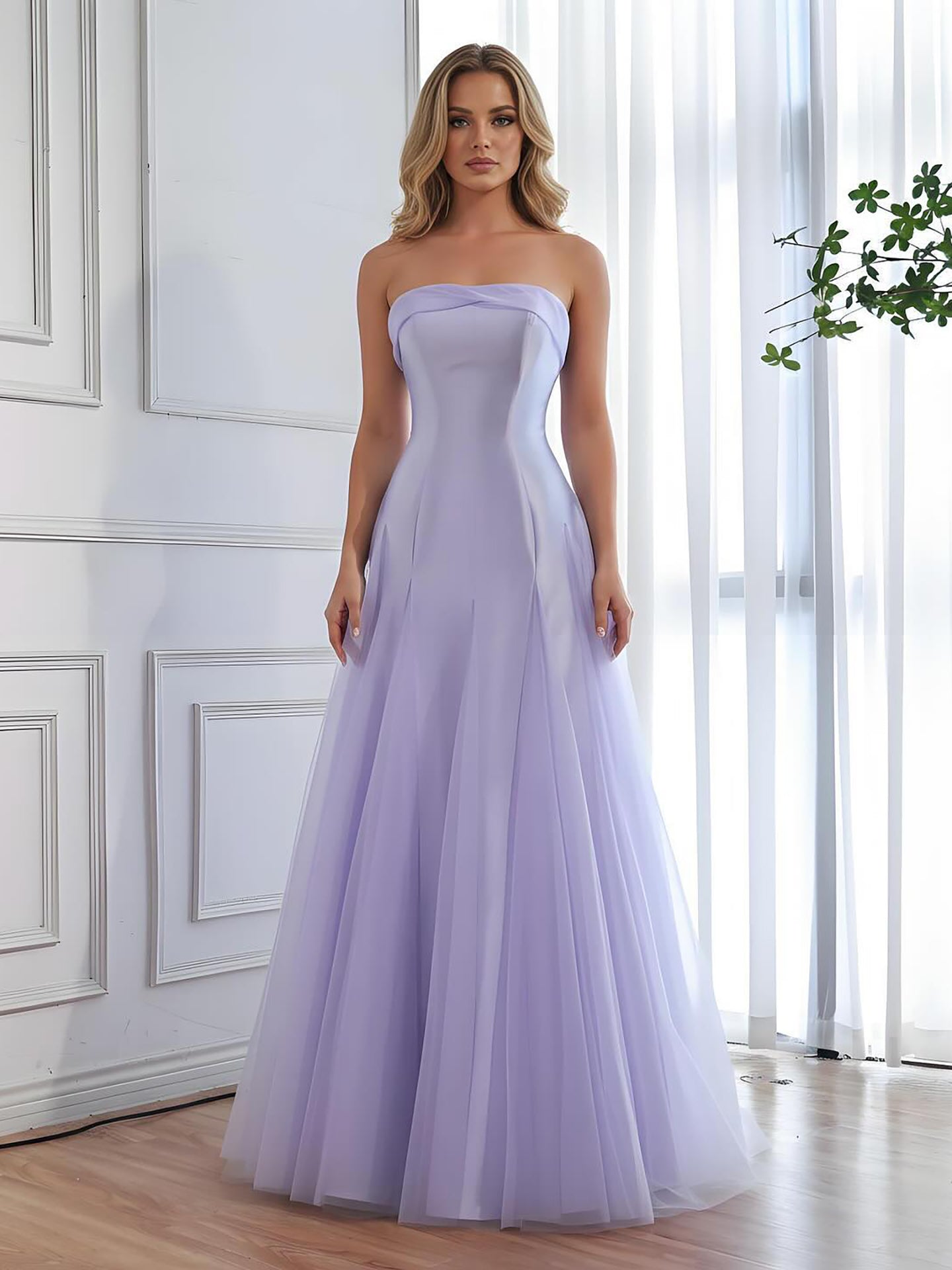 Luxury Lilac Strapless A-Line Tulle Evening Dress LA73475 - SERENE  HILL