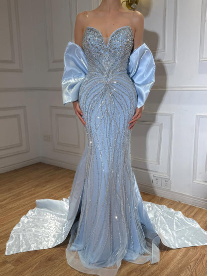 Luxury Pink Crystal Beaded Mermaid Evening Dress LA73479