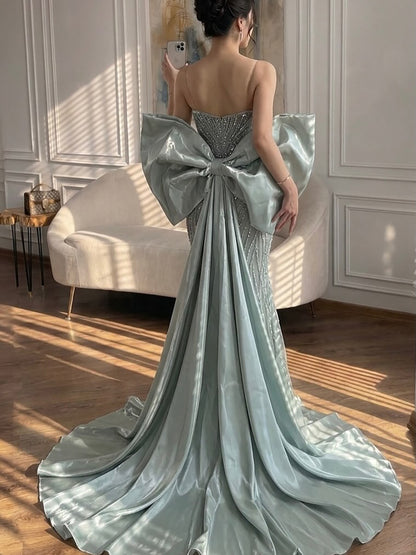 Luxury Pink Crystal Beaded Mermaid Evening Dress LA73479