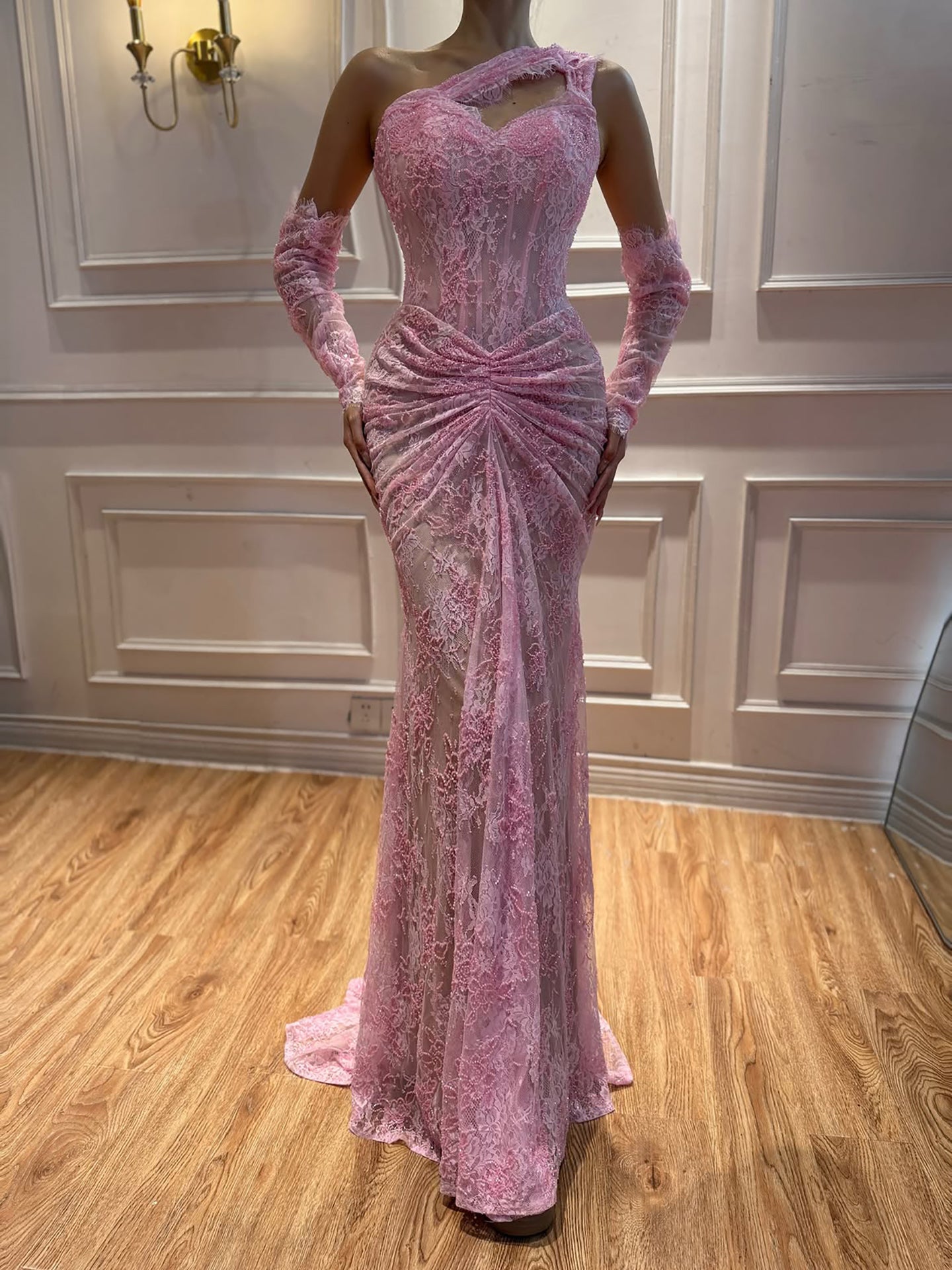 Luxury Wine Red Lace Beaded Mermaid One Shoulder Evening Dress LA73484B SERENE HILL