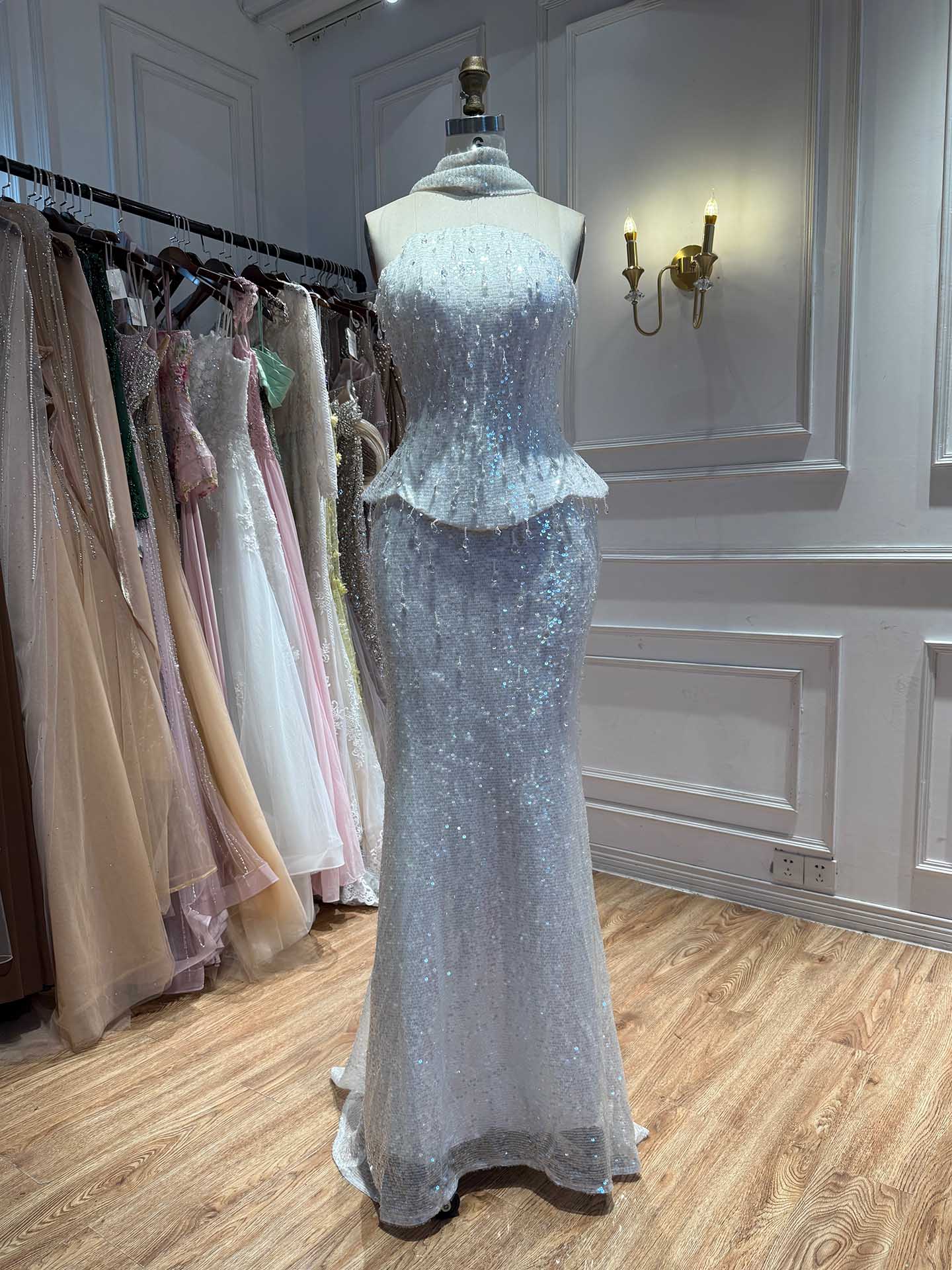 Luxury Champagne Strapless Beaded Mermaid Evening Dress With Scarf LA73488 SERENE HILL