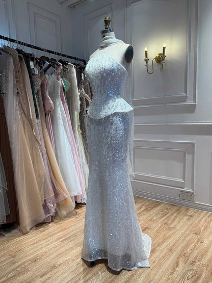 Luxury Champagne Strapless Beaded Mermaid Evening Dress With Scarf LA73488 SERENE HILL