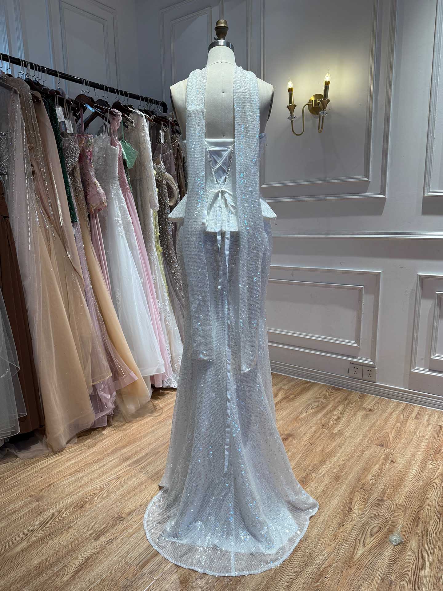 Luxury Champagne Strapless Beaded Mermaid Evening Dress With Scarf LA73488 SERENE HILL