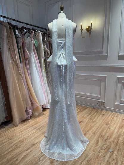 Luxury Champagne Strapless Beaded Mermaid Evening Dress With Scarf LA73488 SERENE HILL