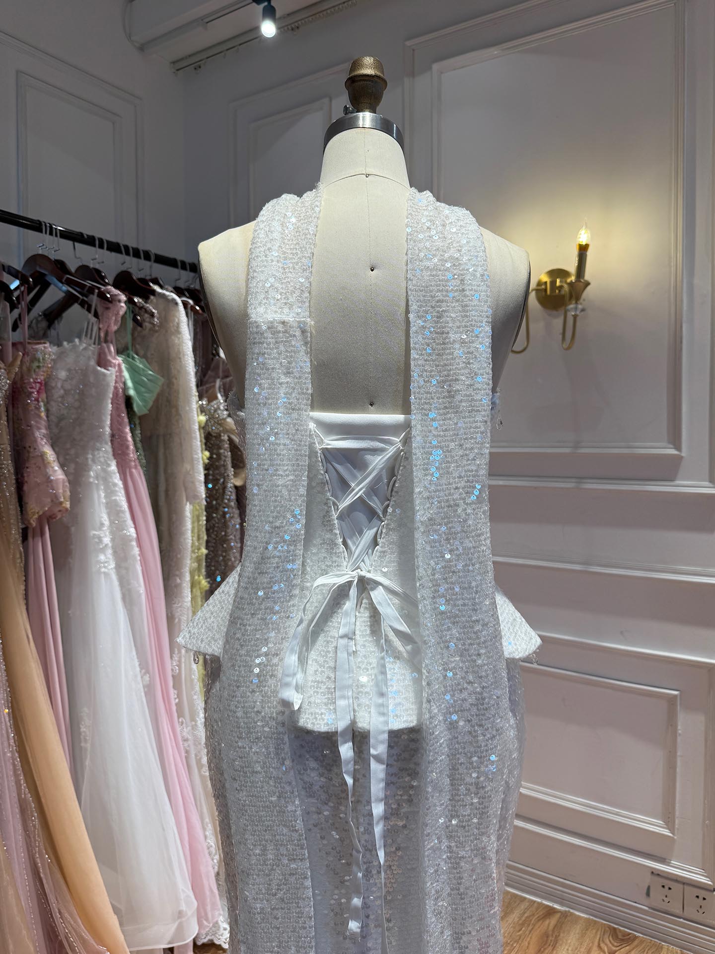 Luxury Champagne Strapless Beaded Mermaid Evening Dress With Scarf LA73488 SERENE HILL