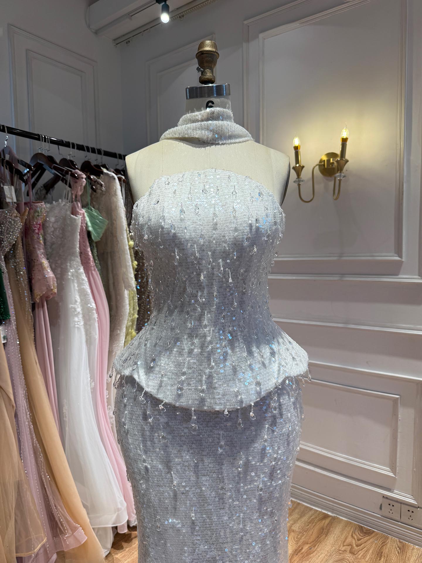 Luxury Champagne Strapless Beaded Mermaid Evening Dress With Scarf LA73488 SERENE HILL