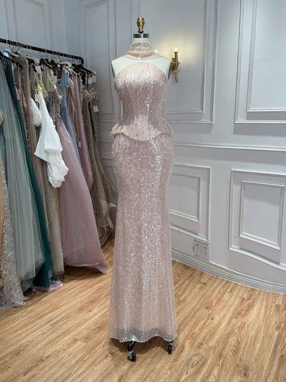 Luxury Champagne Strapless Beaded Mermaid Evening Dress With Scarf LA73488 SERENE HILL