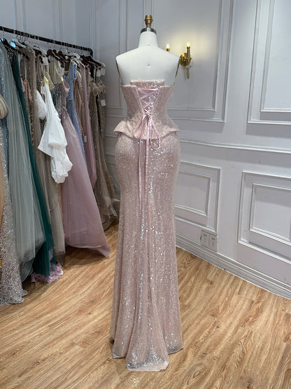 Luxury Champagne Strapless Beaded Mermaid Evening Dress With Scarf LA73488 SERENE HILL