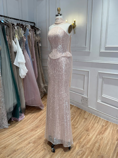 Luxury Champagne Strapless Beaded Mermaid Evening Dress With Scarf LA73488 SERENE HILL
