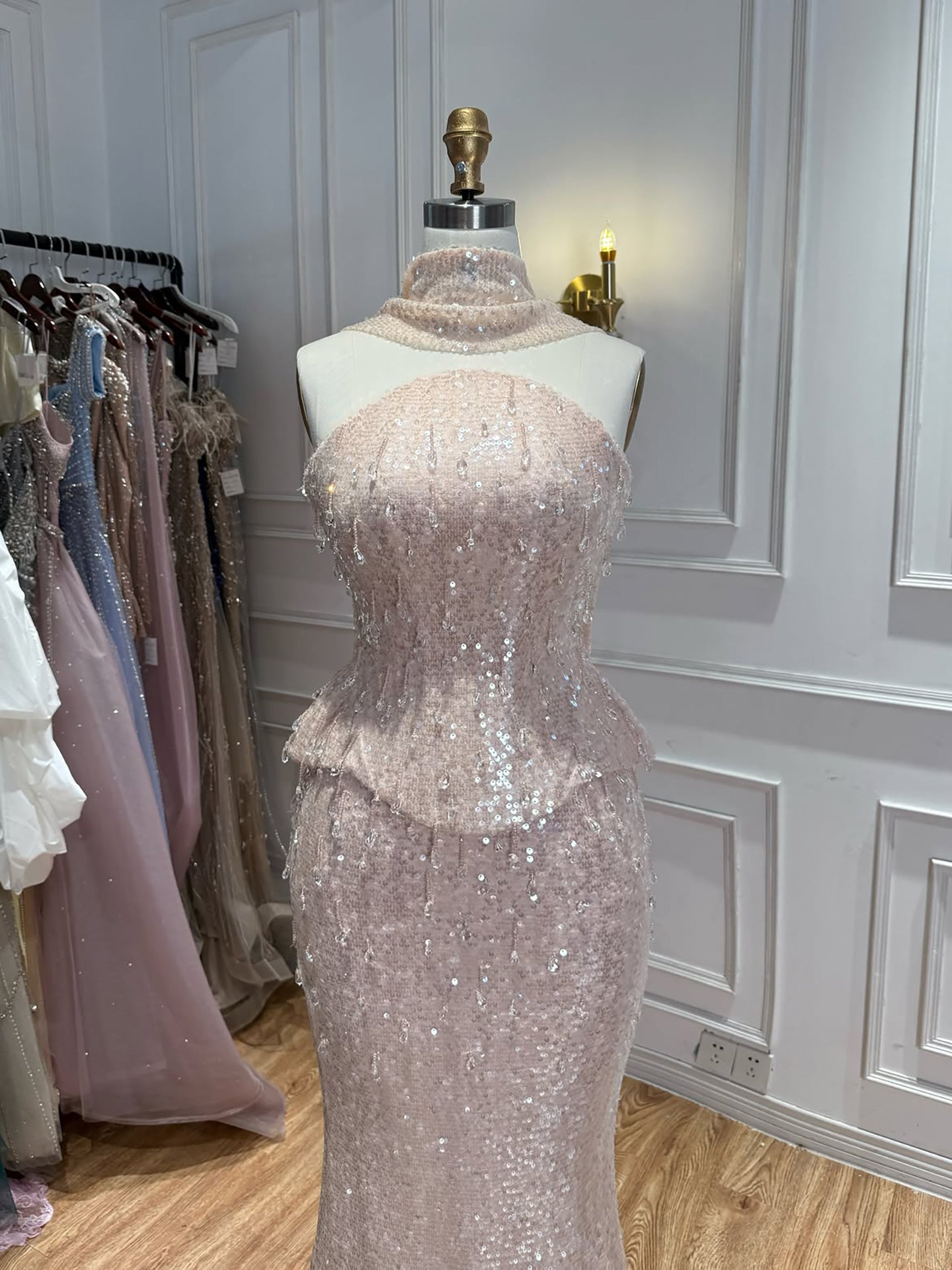 Luxury Champagne Strapless Beaded Mermaid Evening Dress With Scarf LA73488 SERENE HILL