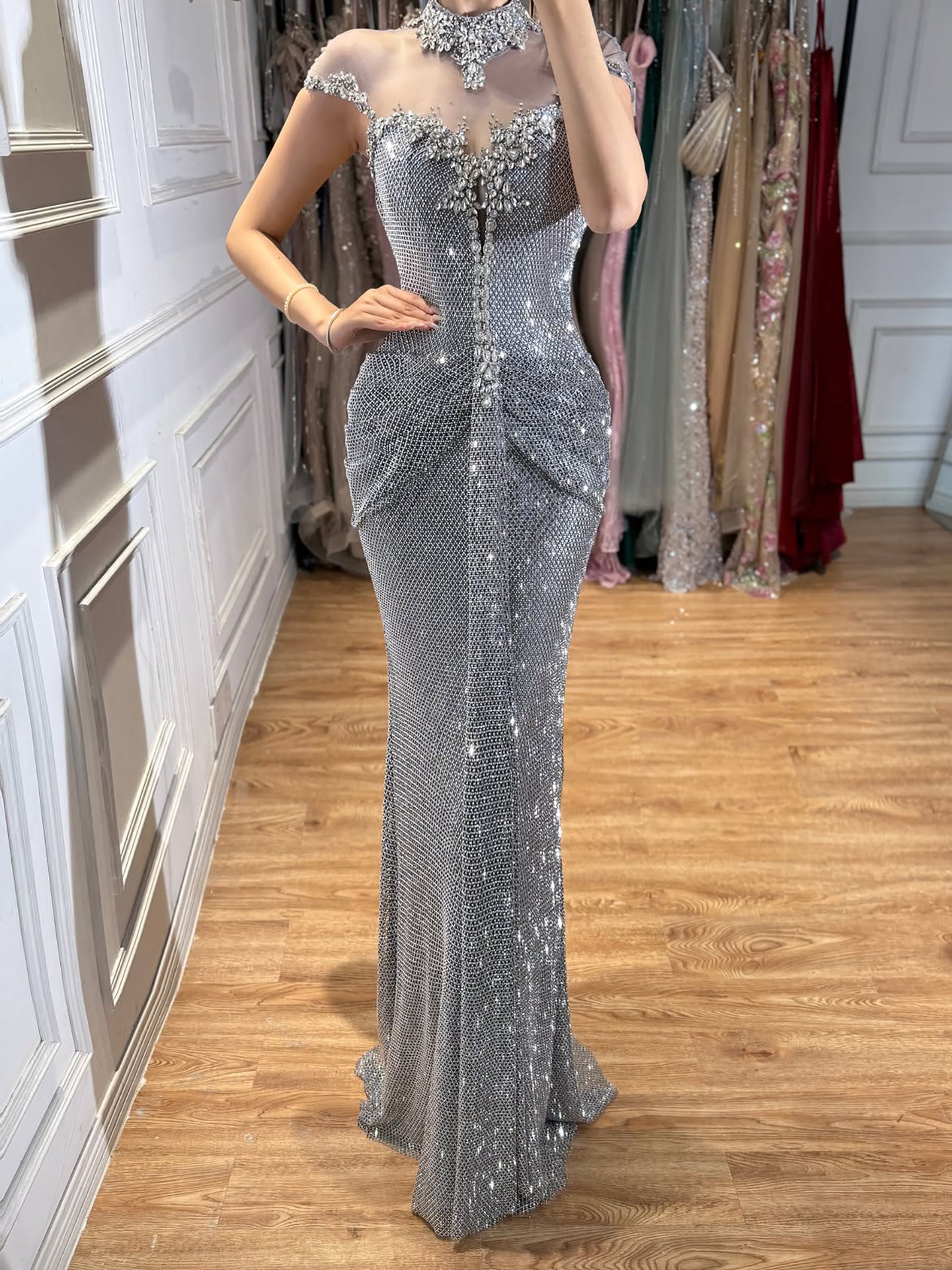 Luxury Gold Crystal Beaded Mermaid Evening Dress LA73491 SERENE HILL