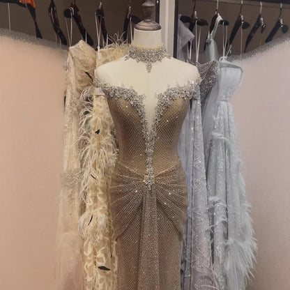Luxury Gold Crystal Beaded Mermaid Evening Dress LA73491 - SERENE  HILL