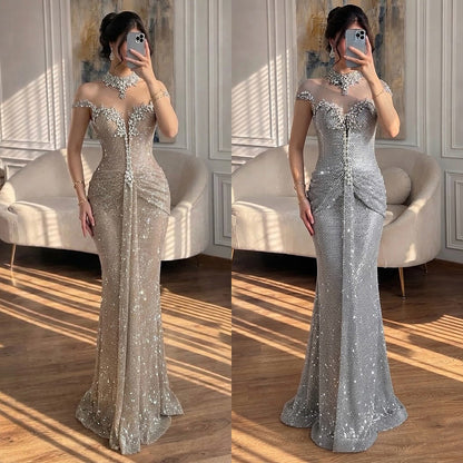 Luxury Gold Crystal Beaded Mermaid Evening Dress LA73491 SERENE HILL