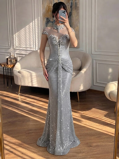 Luxury Gold Crystal Beaded Mermaid Evening Dress LA73491 SERENE HILL