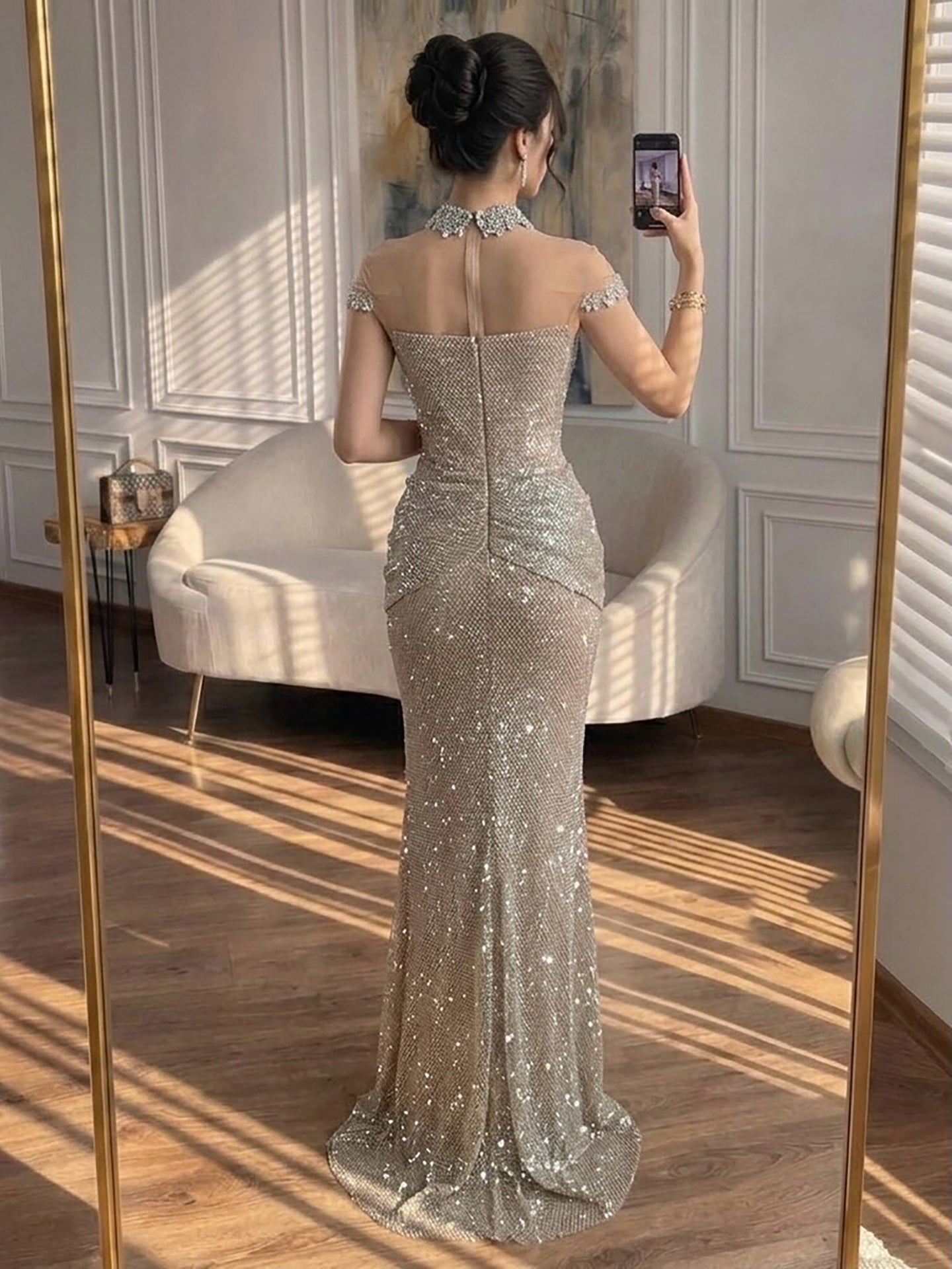Luxury Gold Crystal Beaded Mermaid Evening Dress LA73491 SERENE HILL