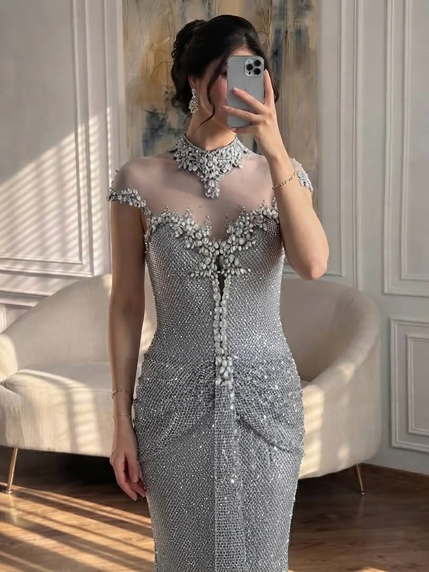 Luxury Gold Crystal Beaded Mermaid Evening Dress LA73491 SERENE HILL