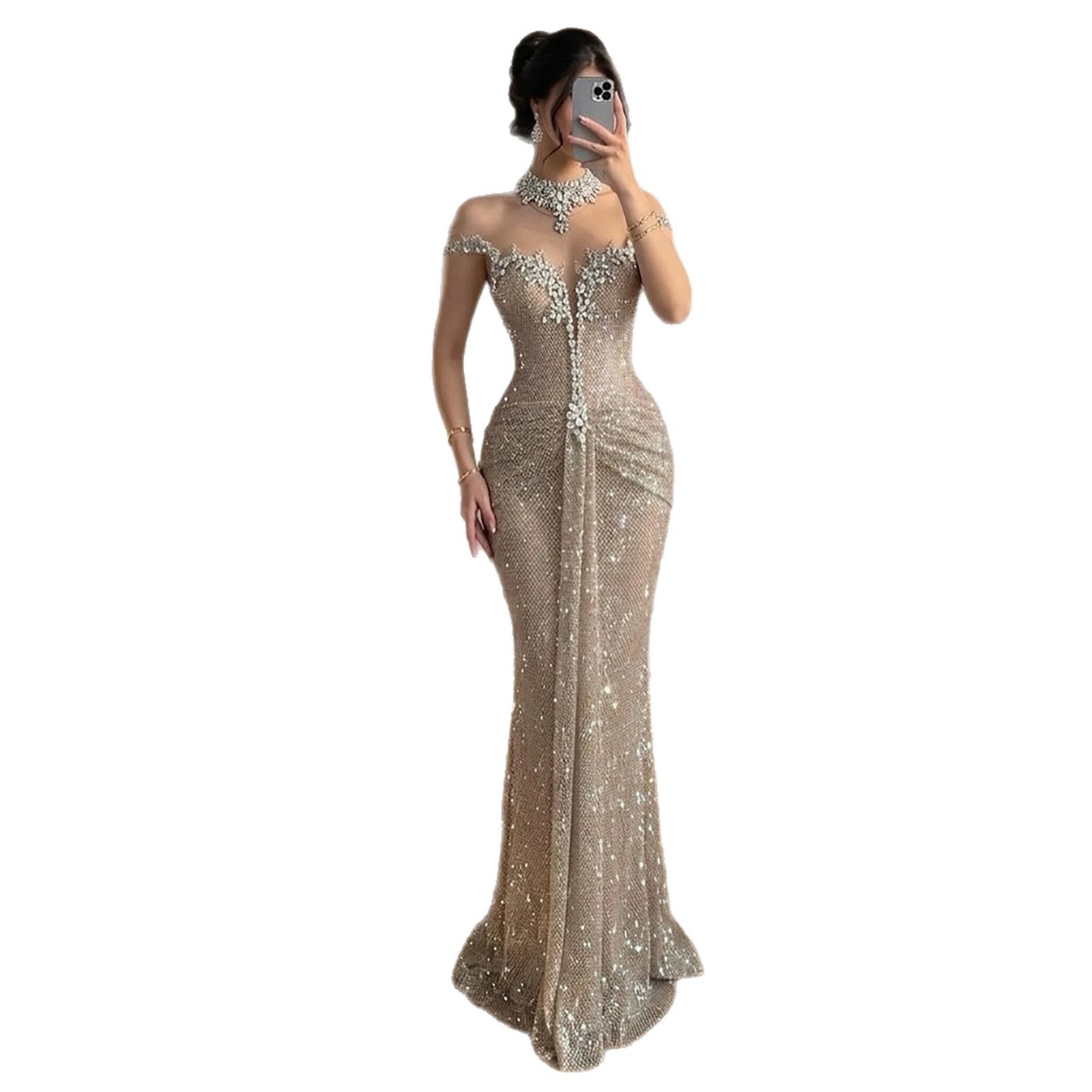 Luxury Gold Crystal Beaded Mermaid Evening Dress LA73491 SERENE HILL
