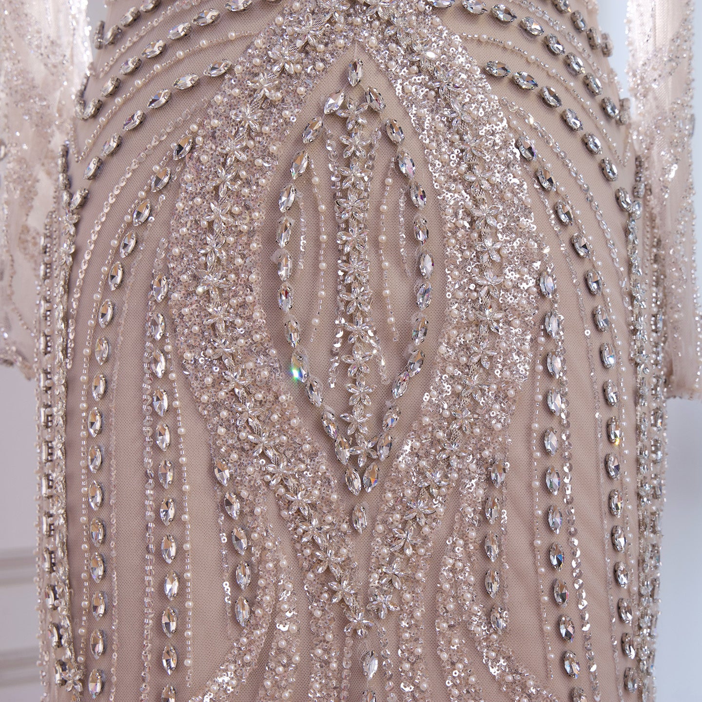 Luxury Nude Modest Long Sleeves Diamond Beaded Mermaid Evening Dress LA73504 - SERENE  HILL