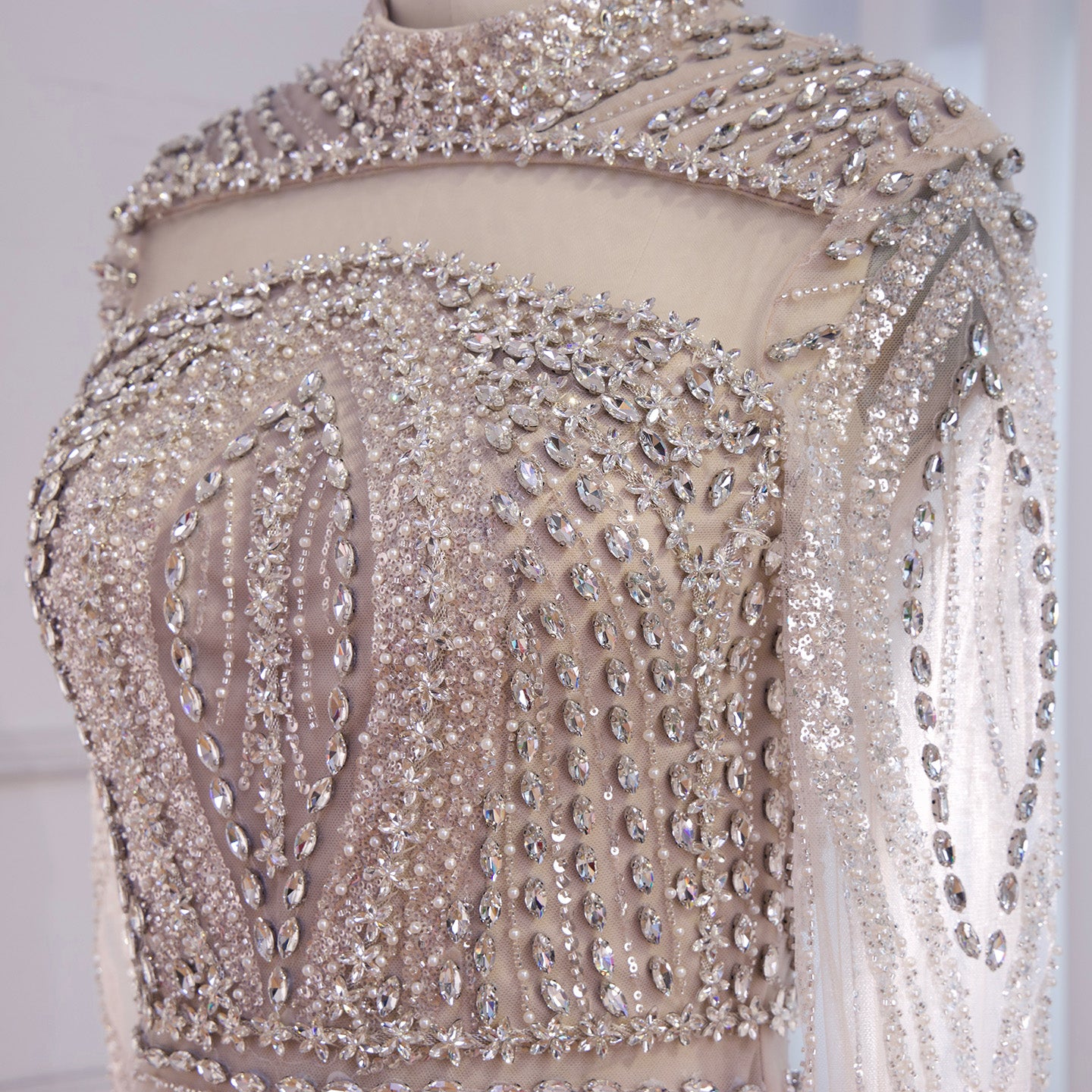 Luxury Nude Modest Long Sleeves Diamond Beaded Mermaid Evening Dress LA73504 - SERENE  HILL
