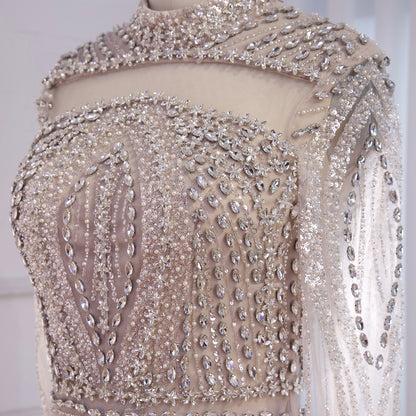 Luxury Nude Modest Long Sleeves Diamond Beaded Mermaid Evening Dress LA73504 - SERENE  HILL