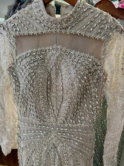 Luxury Nude Modest Long Sleeves Diamond Beaded Mermaid Evening Dress LA73504 - SERENE  HILL