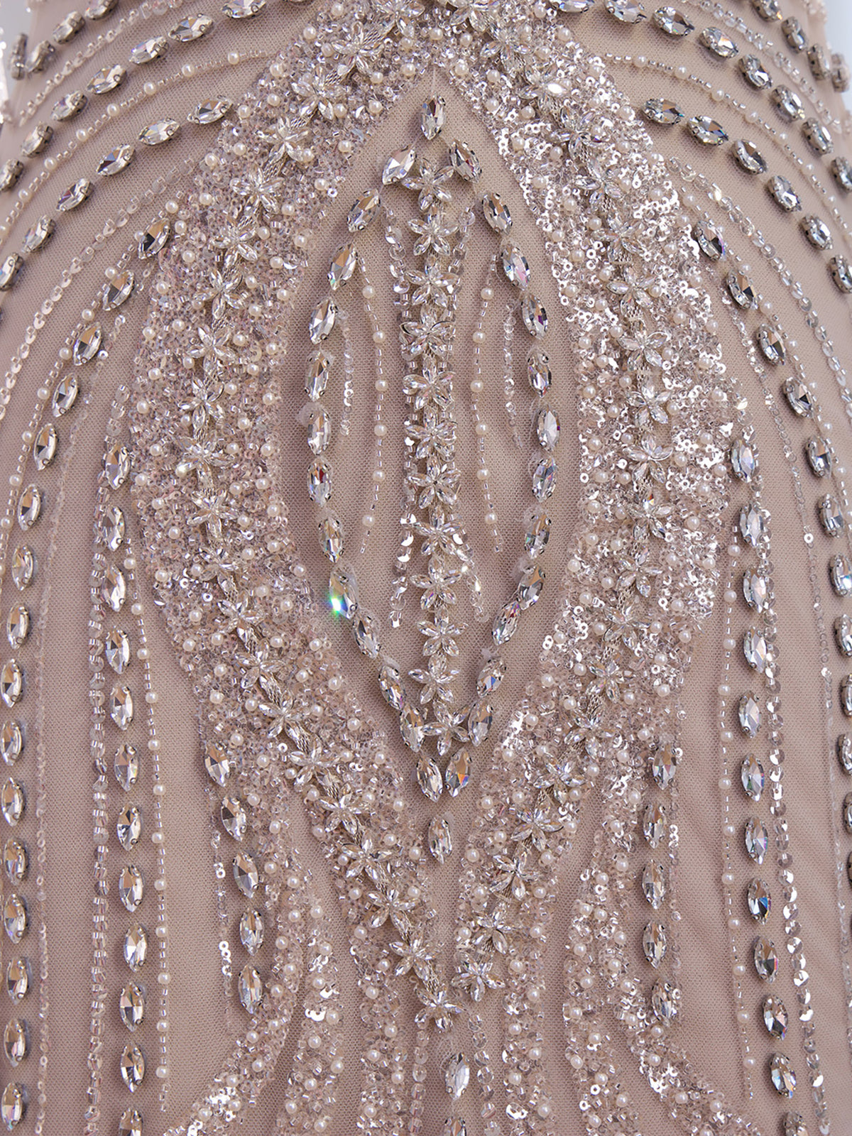 Nude High Neck Long Sleeve Crystal Beaded Mermaid Evening Dress LA73504A