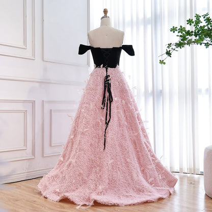 Luxury Pink Beaded Feather A-Line Off-Shoulder Evening Dress LA73510 - SERENE  HILL