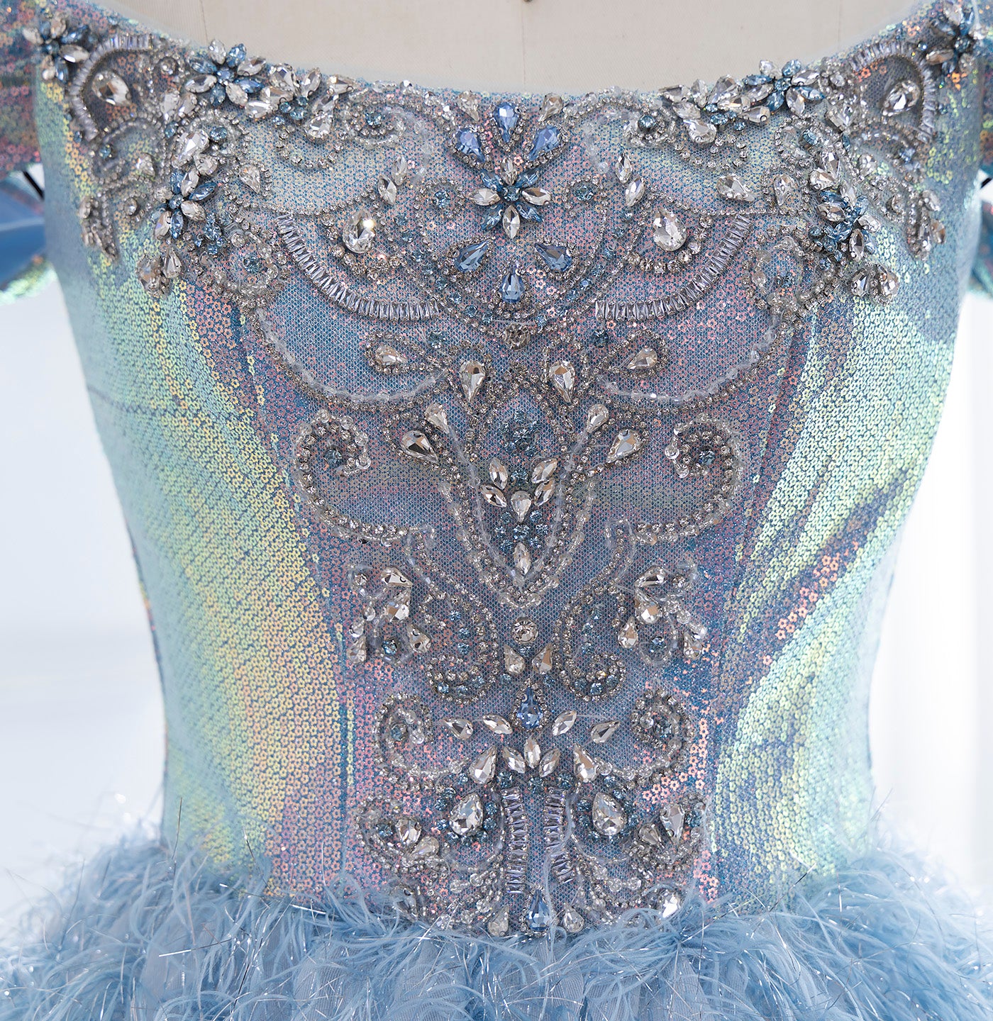 Luxury Blue A Line Feather Ball Gown Beaded Evening Dress LA73511 - SERENE  HILL