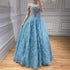 Luxury Blue A Line Feather Ball Gown Beaded Evening Dress LA73511 - SERENE  HILL