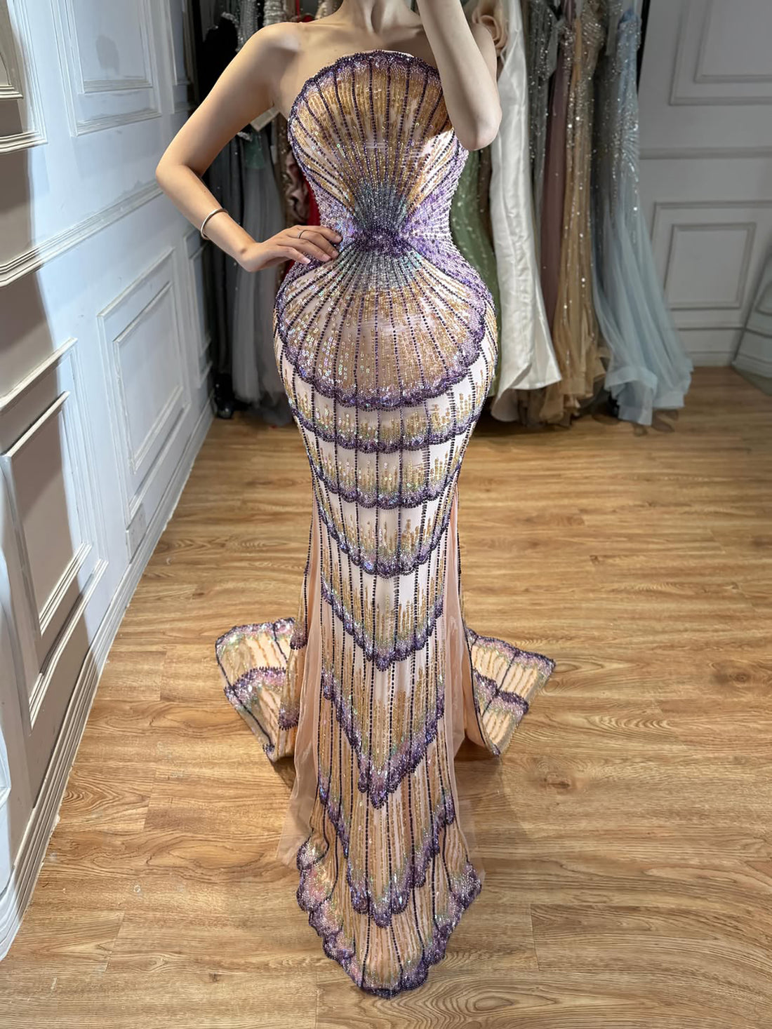 Luxury Purple Strapless Backless Beaded Evening Dress With Skirt LA73527 SERENE HILL