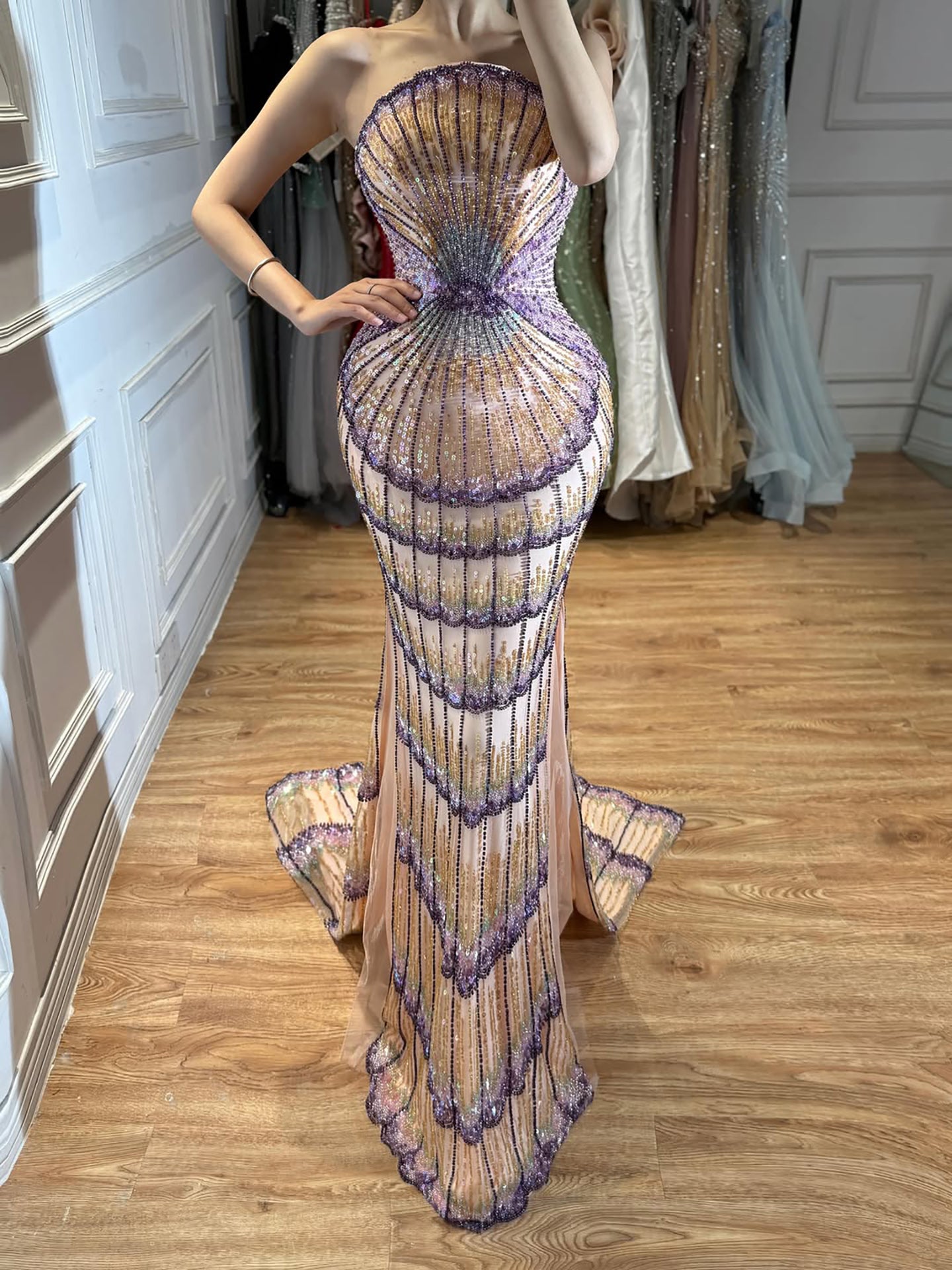 Luxury Purple Strapless Backless Beaded Evening Dress With Skirt LA73527 SERENE HILL