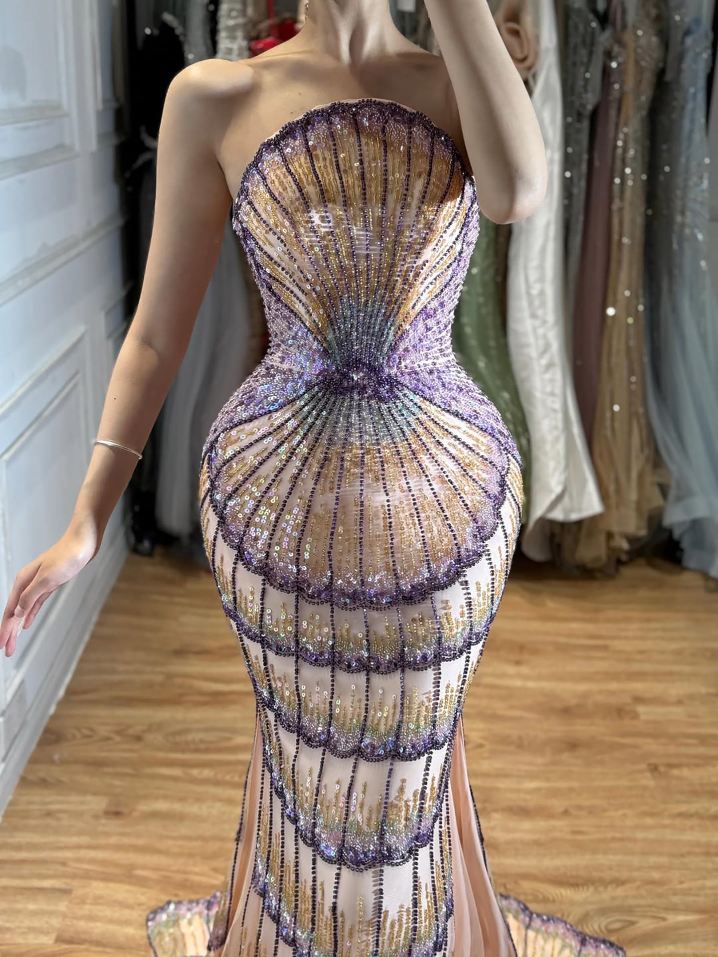 Luxury Purple Strapless Backless Beaded Evening Dress With Skirt LA73527 SERENE HILL