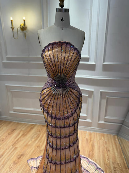 Luxury Purple Strapless Backless Beaded Evening Dress With Skirt LA73527 SERENE HILL