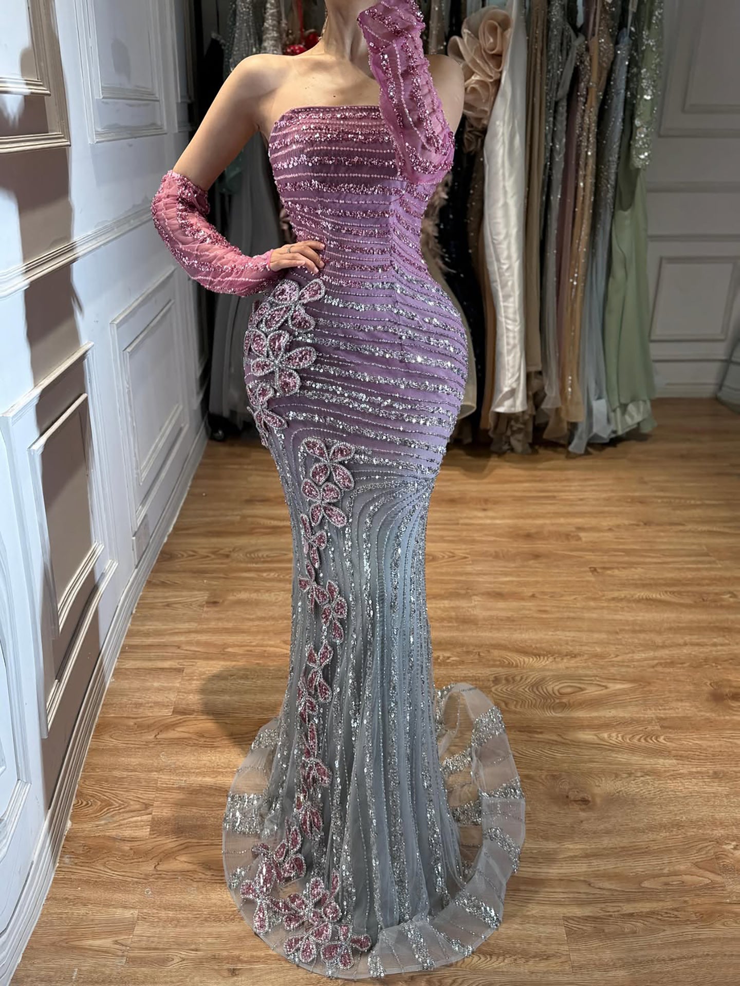 Luxury Pink Gradient Beaded Mermaid Evening Dress LA73532 SERENE HILL