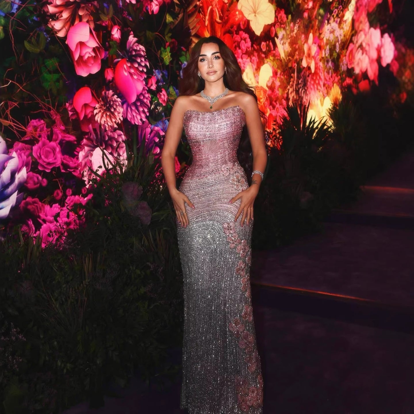 Luxury Pink Gradient Beaded Mermaid Evening Dress LA73532