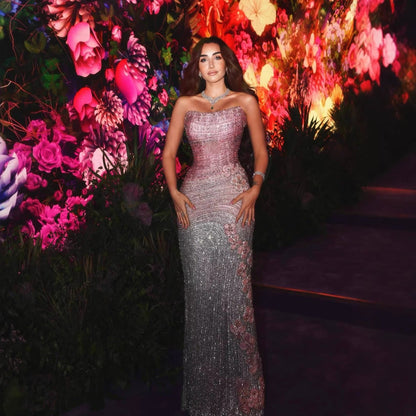 Luxury Pink Gradient Beaded Mermaid Evening Dress LA73532