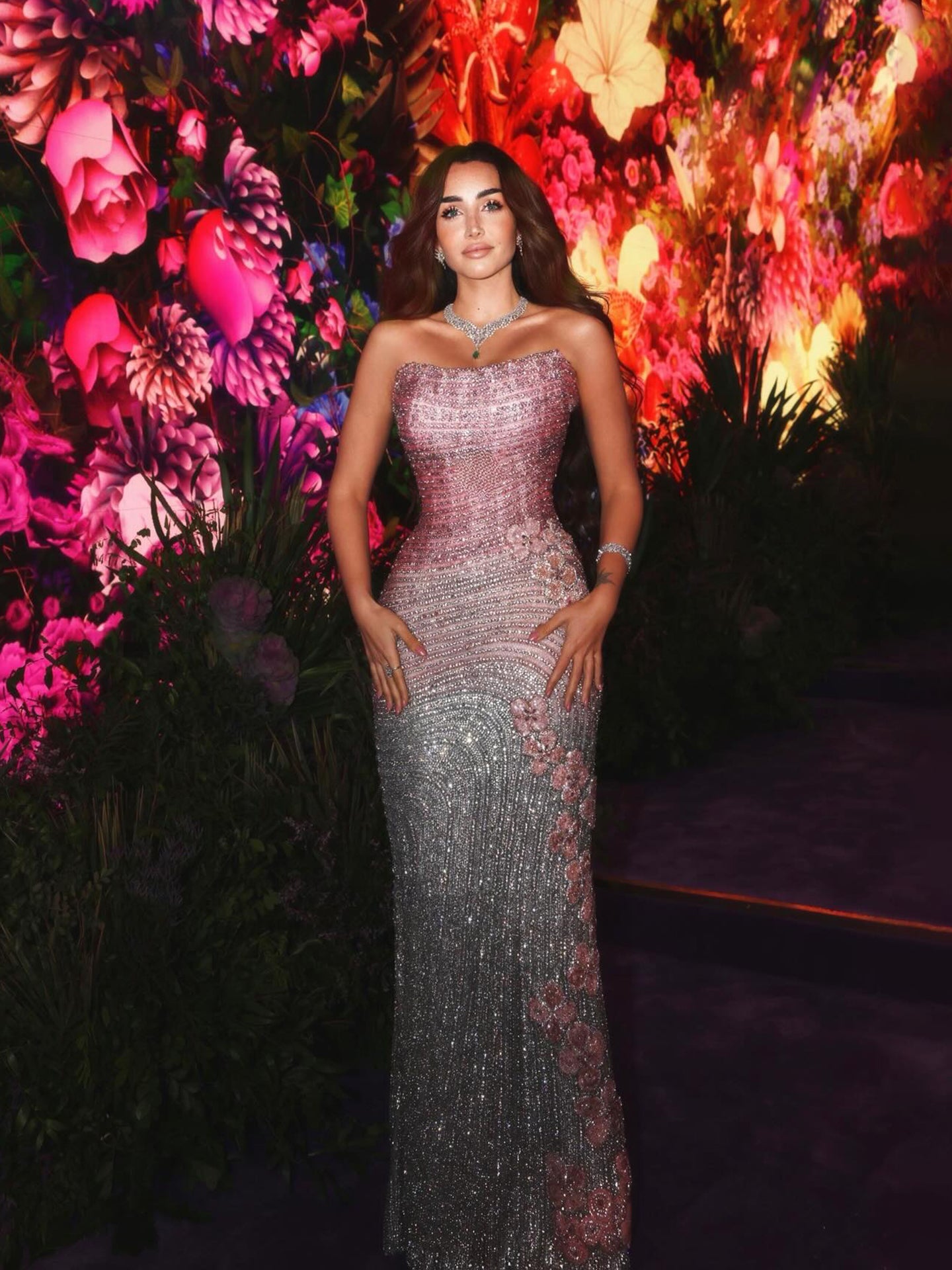 Luxury Pink Gradient Beaded Mermaid Evening Dress LA73532