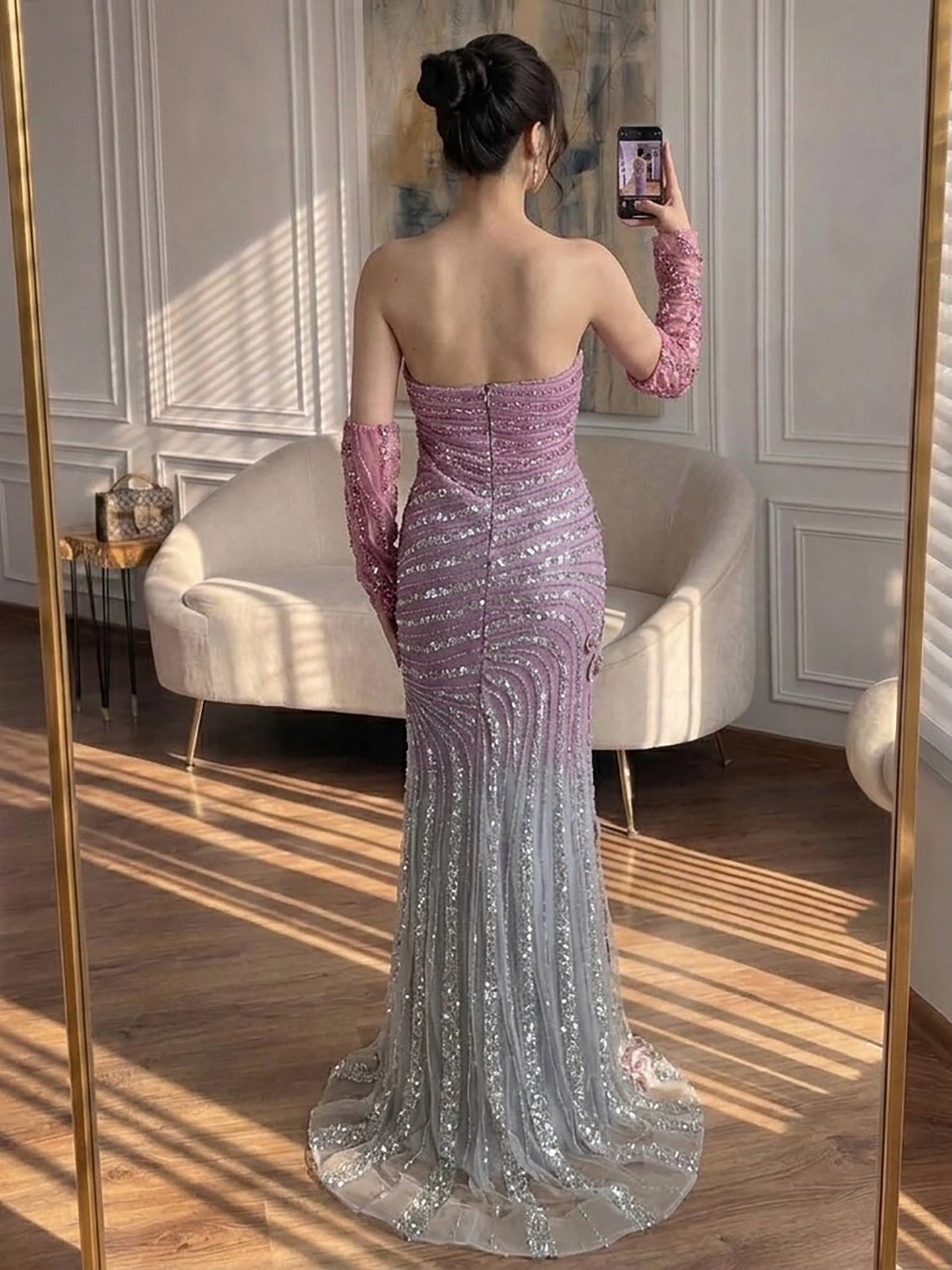 Luxury Pink Gradient Beaded Mermaid Evening Dress LA73532 SERENE HILL