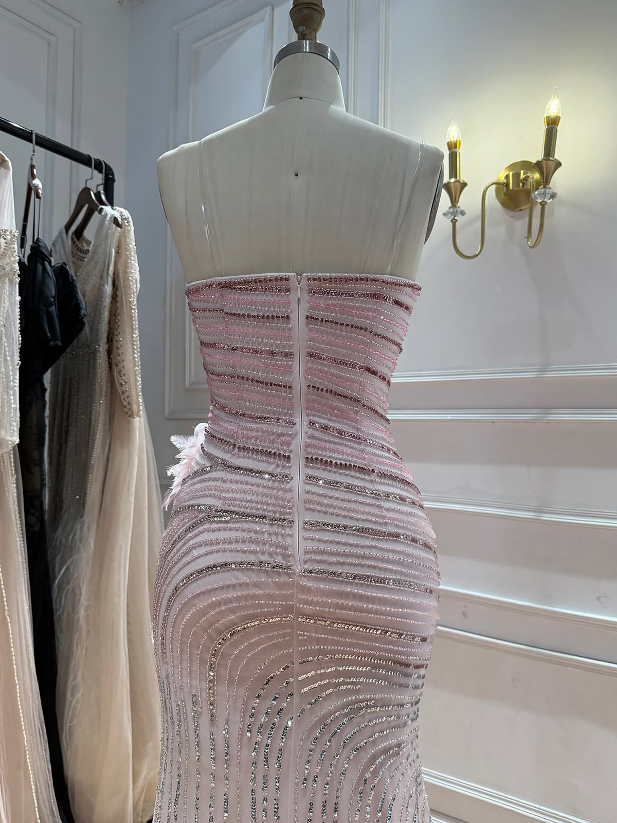Pink Beaded 3D Floral Strapless Mermaid Evening Dress LA73532A