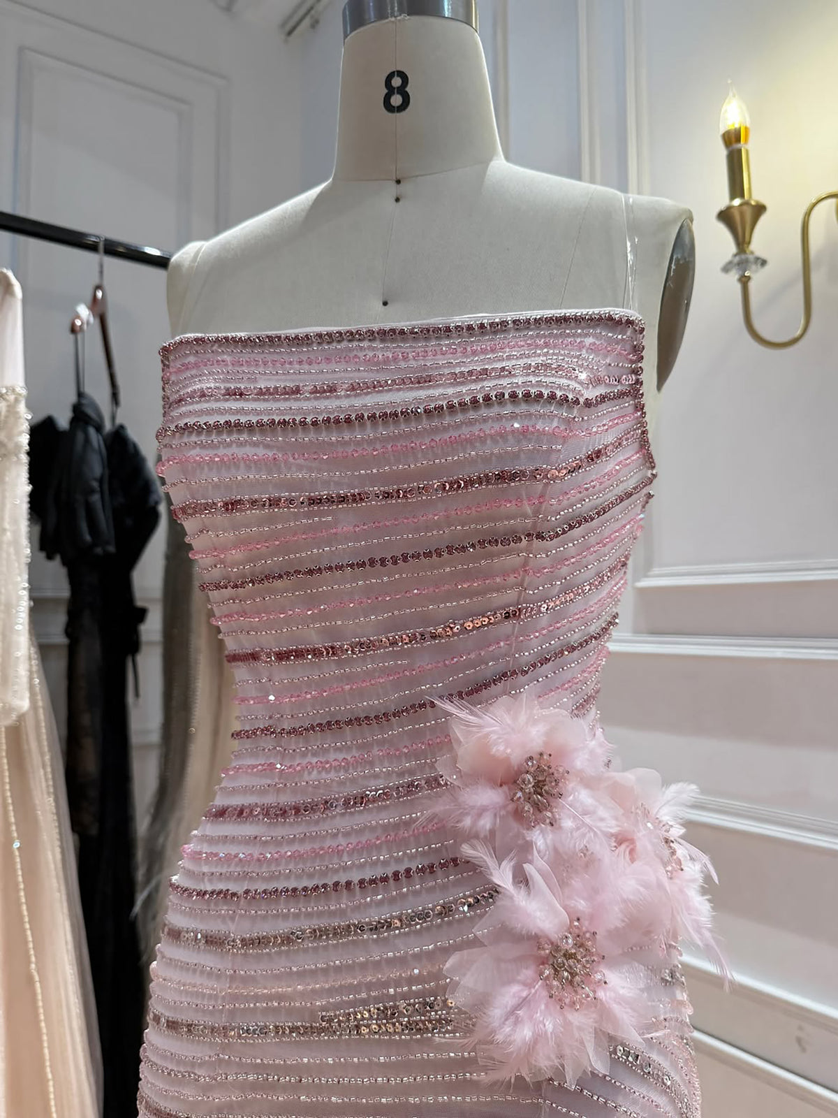 Pink Beaded 3D Floral Strapless Mermaid Evening Dress LA73532A
