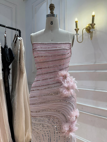 Pink Beaded 3D Floral Strapless Mermaid Evening Dress LA73532A