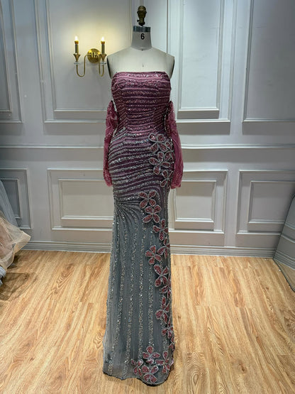 Luxury Pink Gradient Beaded Mermaid Evening Dress LA73532 SERENE HILL