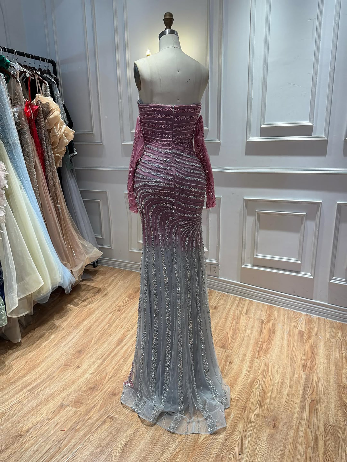 Luxury Pink Gradient Beaded Mermaid Evening Dress LA73532 SERENE HILL