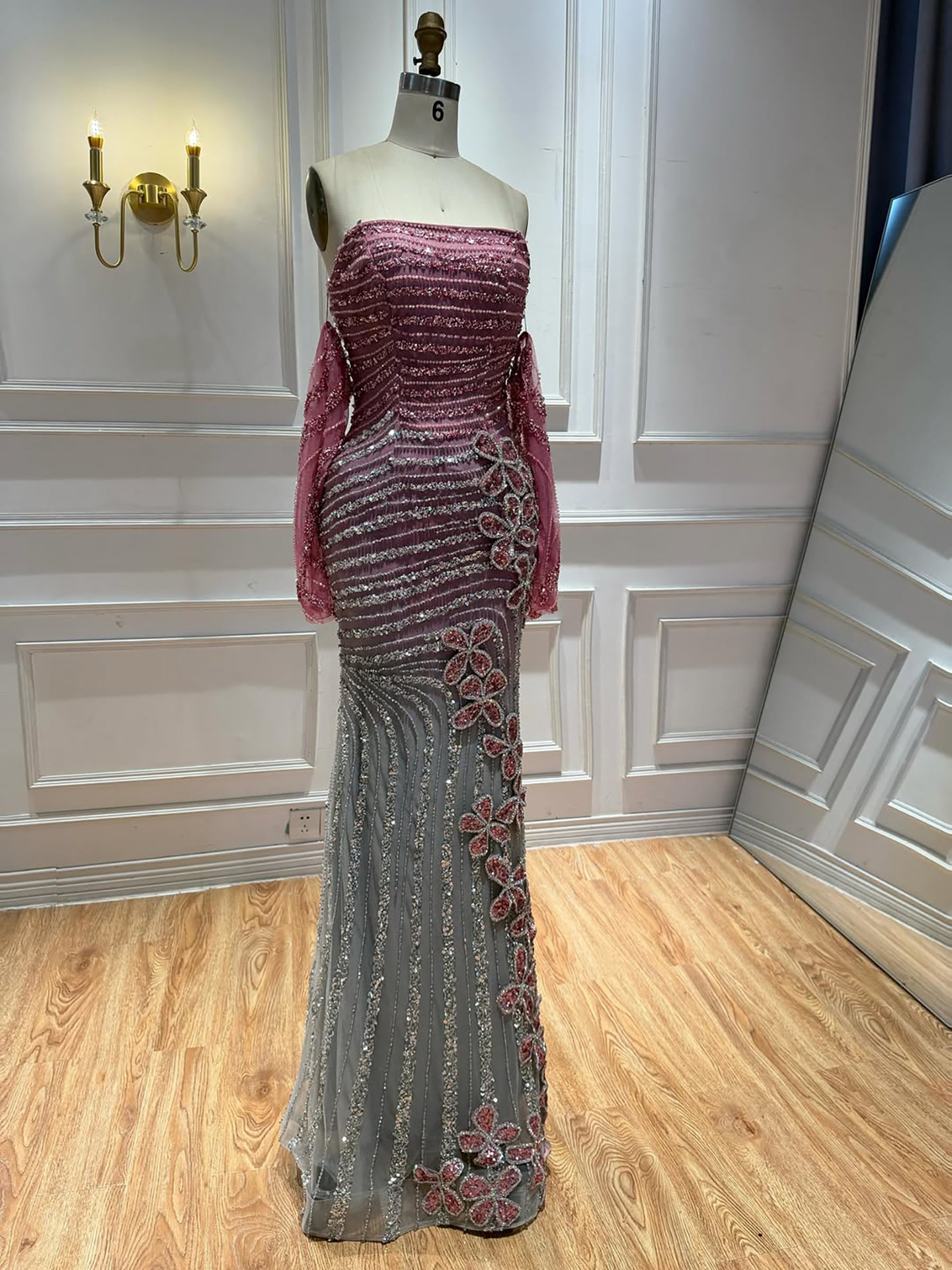 Luxury Pink Gradient Beaded Mermaid Evening Dress LA73532 SERENE HILL