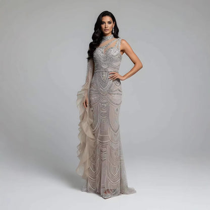 Luxury Nude Crystal One Shoulder Beaded Mermaid Evening Dress LA73533 - SERENE  HILL