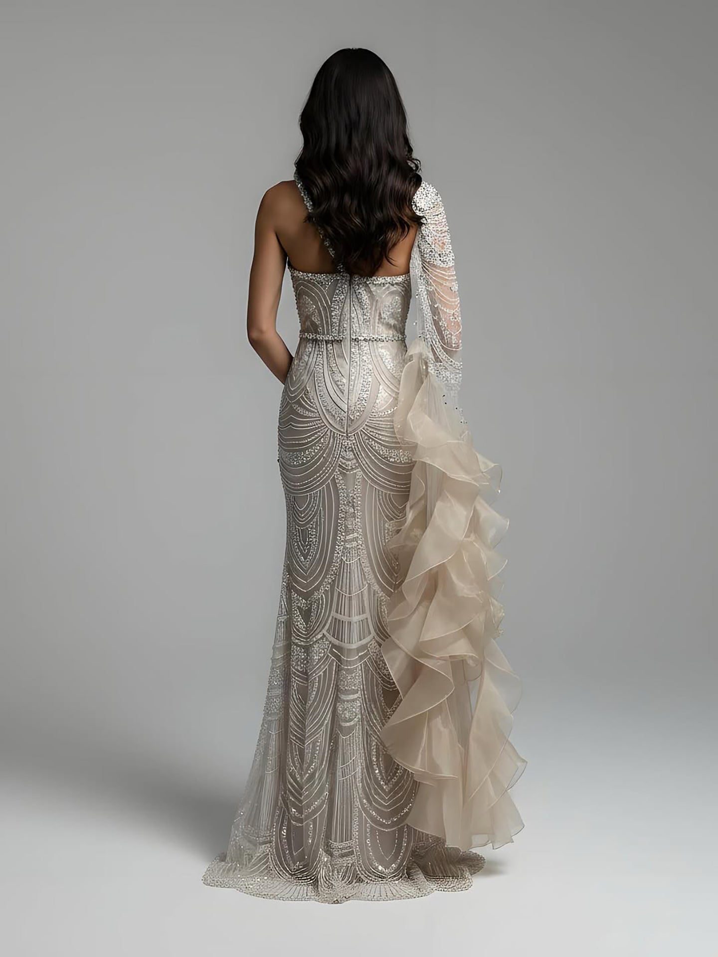 Luxury Nude Crystal One Shoulder Beaded Mermaid Evening Dress LA73533 - SERENE  HILL